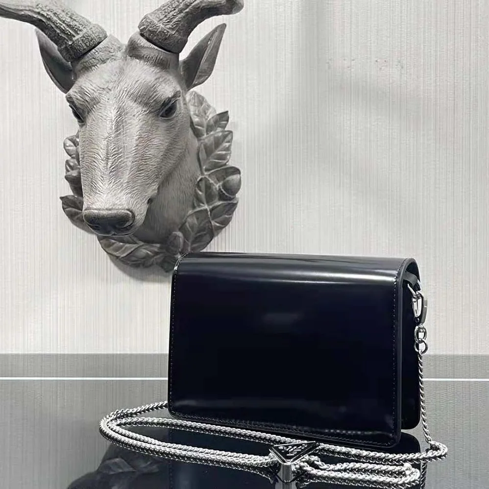 Prada Brushed Leather Shoulder Bag for Women in Black Prada Brushed Leather Shoulder Bag for Women in Black