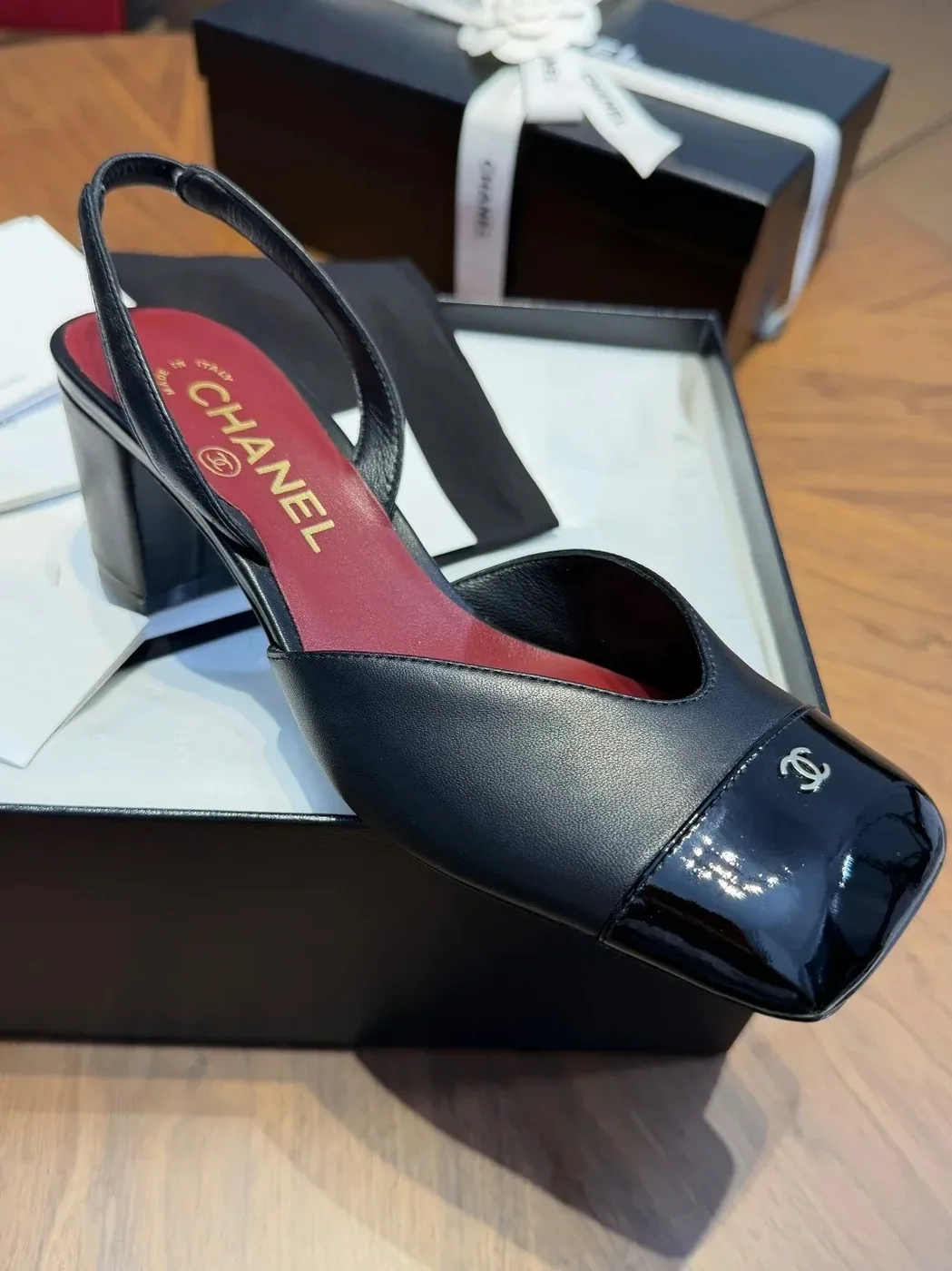 Chanel Slingbacks Black in Burgundy Chanel Slingbacks Black in Burgundy