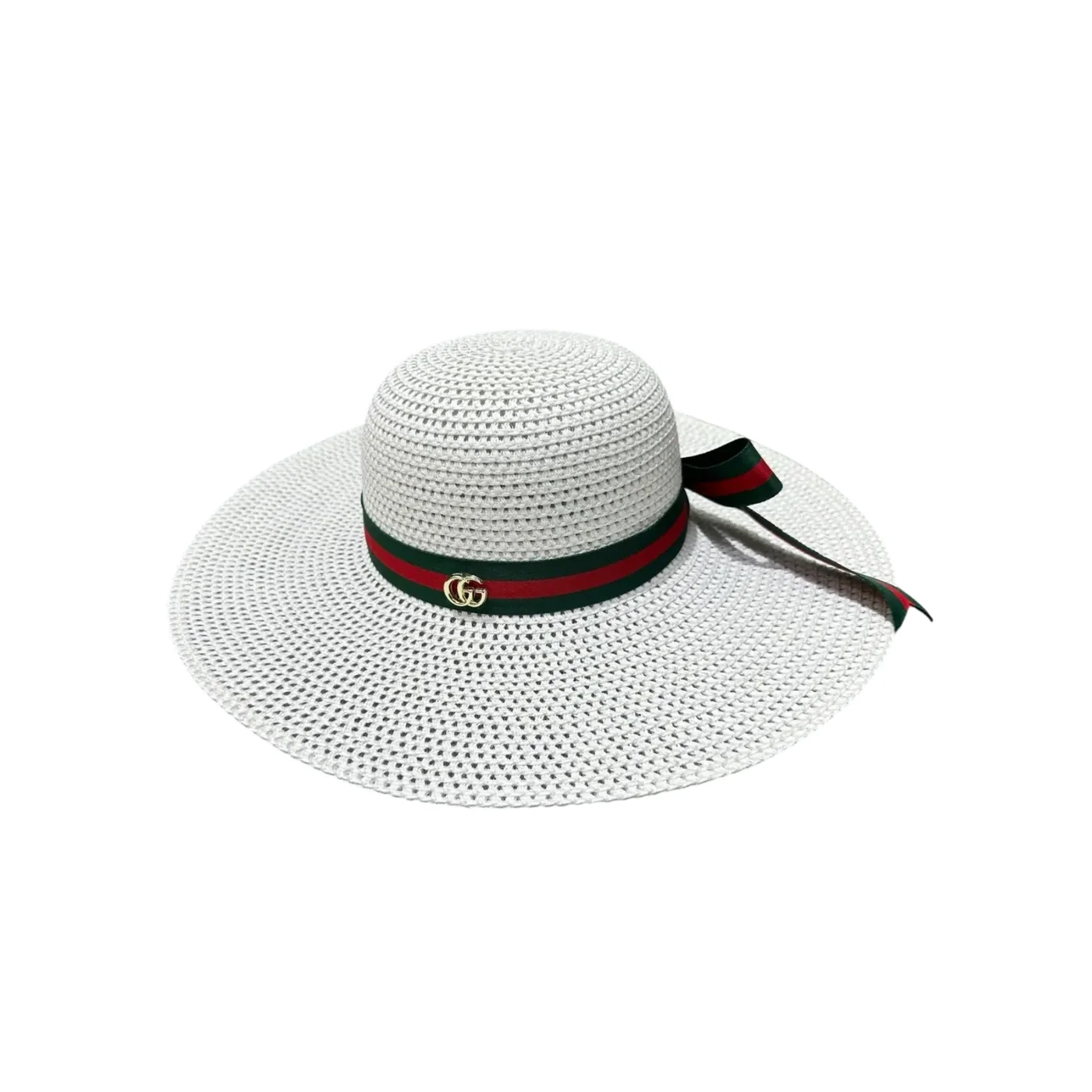 Gucci Ribbon Band Straw Fedora Hat White Straw