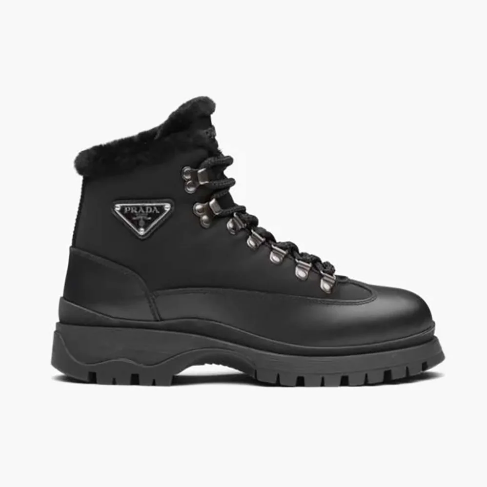 Prada Brixxen Leather and Nylon Booties for Women in Black