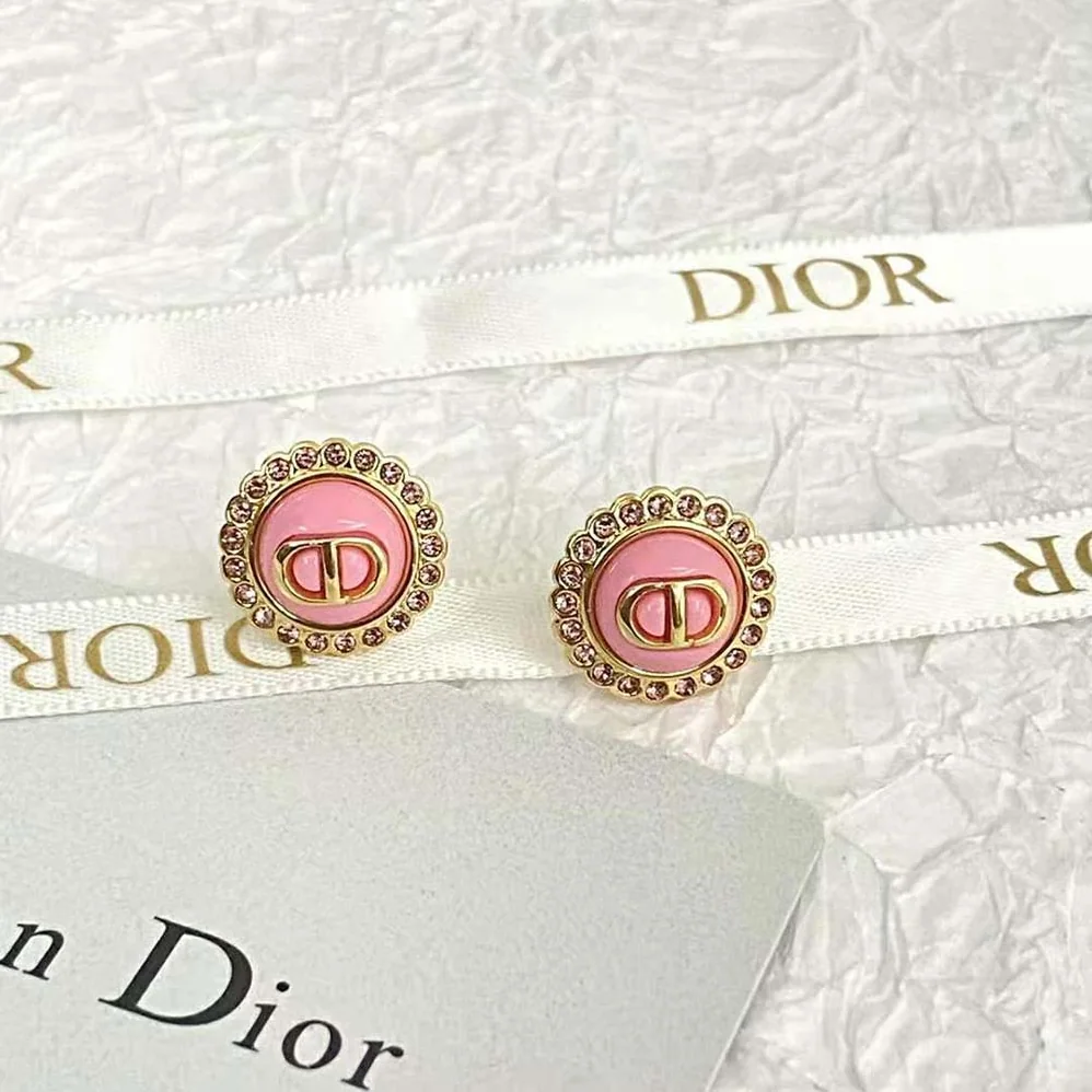 Dior Petit CD Stud Earrings Gold-Finish Metal Pink Crystals and Light Pink Glass for Women Dior Petit CD Stud Earrings Gold-Finish Metal Pink Crystals and Light Pink Glass for Women