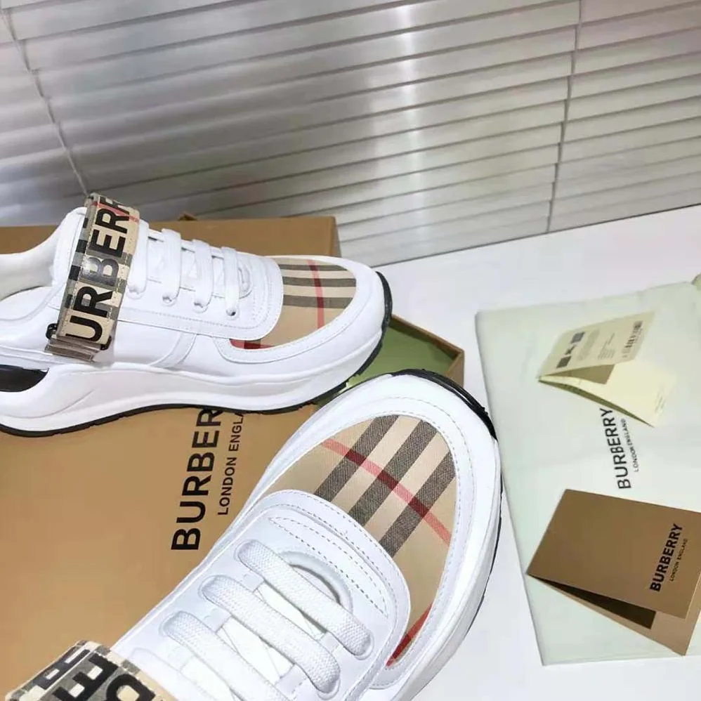 Burberry Logo Detail Leather and Nylon Sneakers for Unisex in White