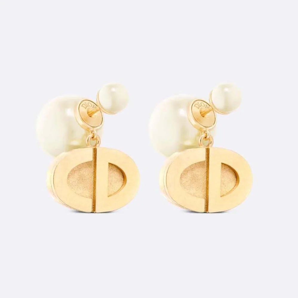 Dior Tribales Earrings Gold-Finish Metal and White Resin Pearls for Women Dior Tribales Earrings Gold-Finish Metal and White Resin Pearls for Women
