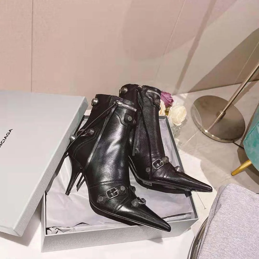Balenciaga Cagole 90mm Bootie in Black Arena Lambskin for Women Balenciaga Cagole 90mm Bootie in Black Arena Lambskin for Women