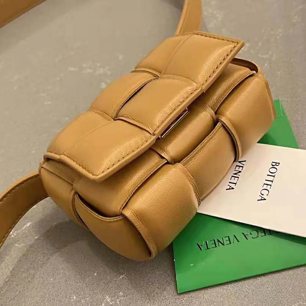 Bottega Veneta Candy Padded Cassette Mini Padded Intreccio Leather Cross-Body Bag for Women in Brown