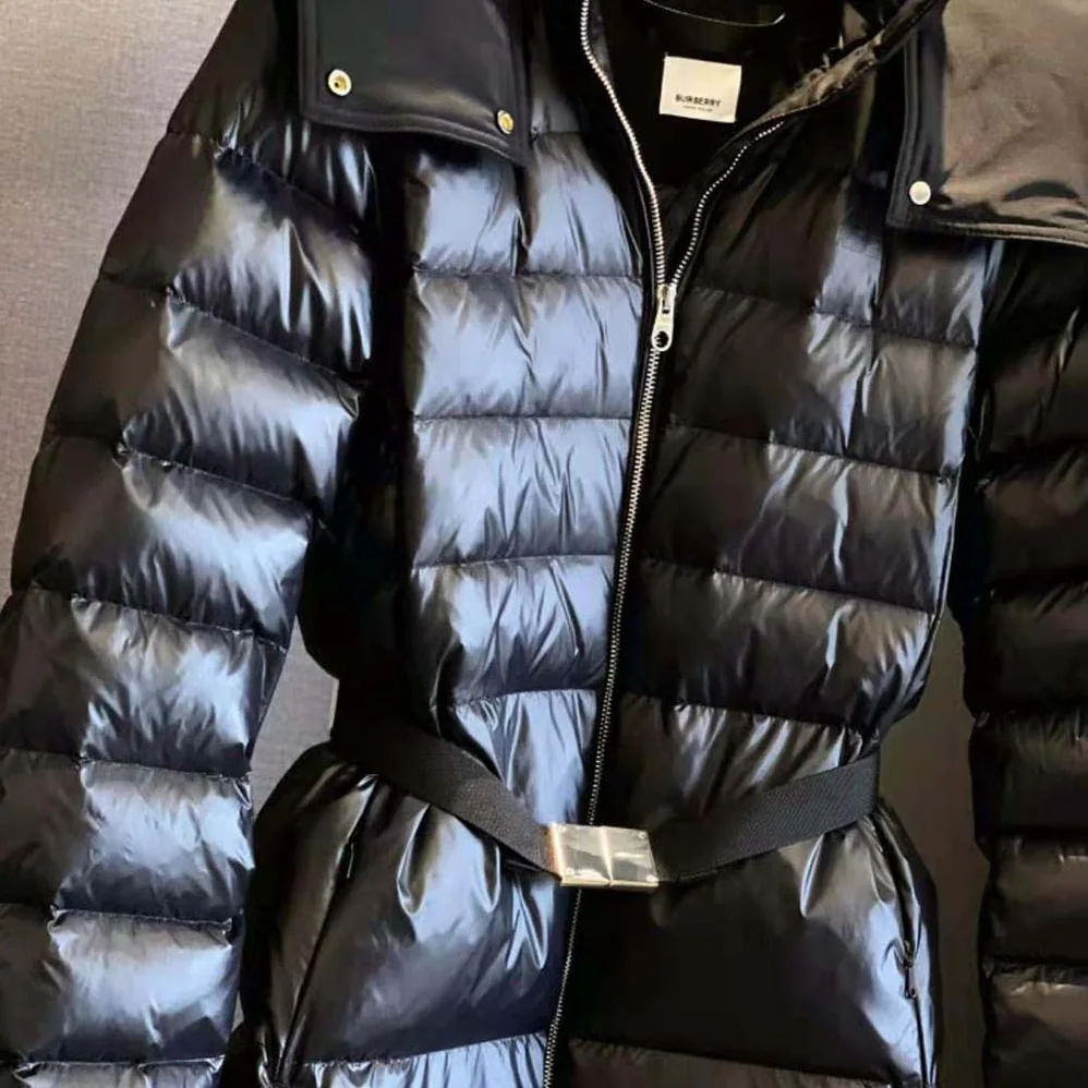 Burberry Contrast Hood Nylon Belted Puffer Jacket for Women