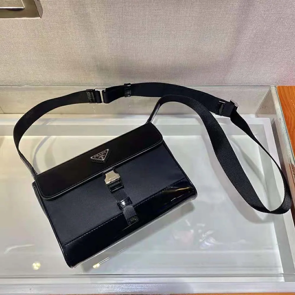 Prada Re-Nylon and Leather Shoulder Bag for Women in Black
