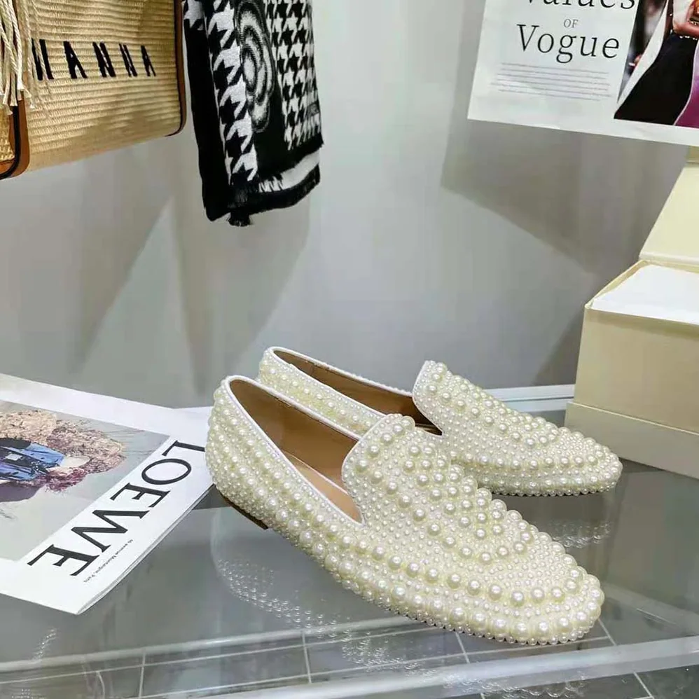 Jimmy Choo Varsha Flat White Satin Flats with All for Women in Over Pearl Embellishment