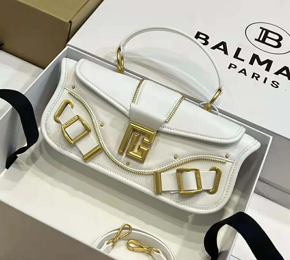 Balmain Blaze Grained Leather Clutch Bag for Women in White Balmain Blaze Grained Leather Clutch Bag for Women in White