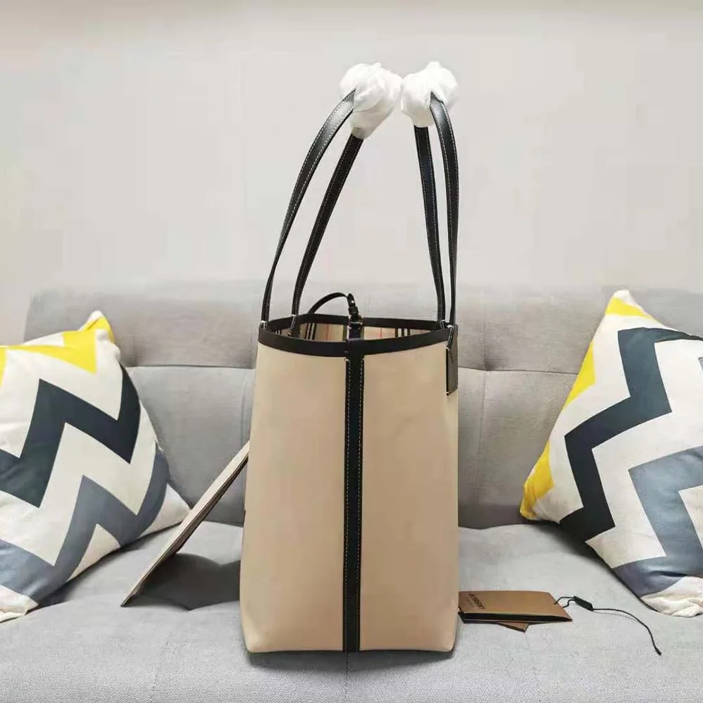 Burberry Label Print Cotton Medium London Tote Bag for Women