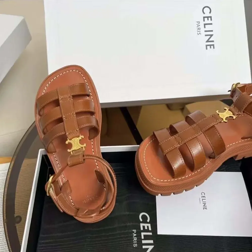 Celine Clea Triomphe Gladiator Sandal in Calfskin for Women in Vegetal Tanning