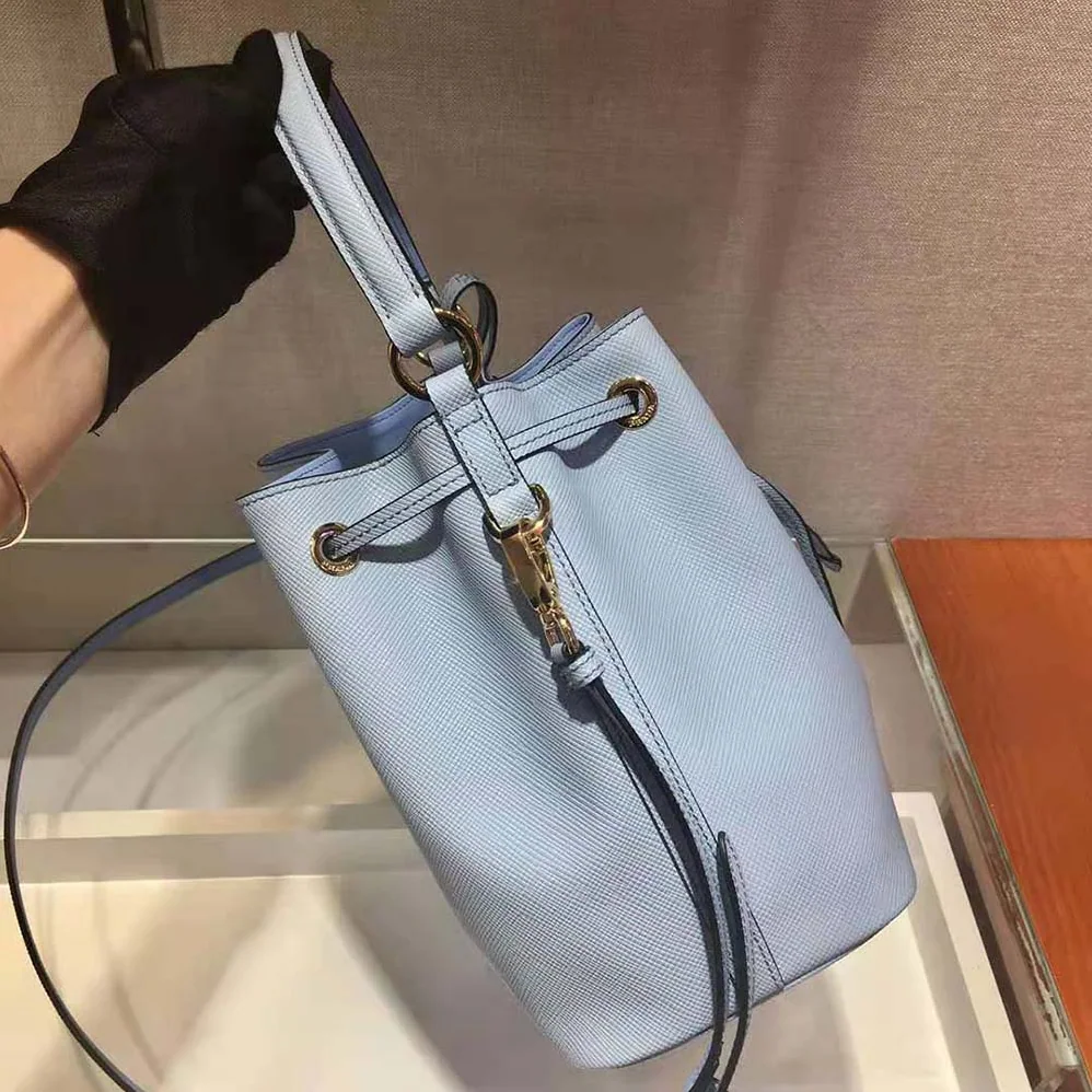 Prada Saffiano Leather Bucket Bag for Women in Blue