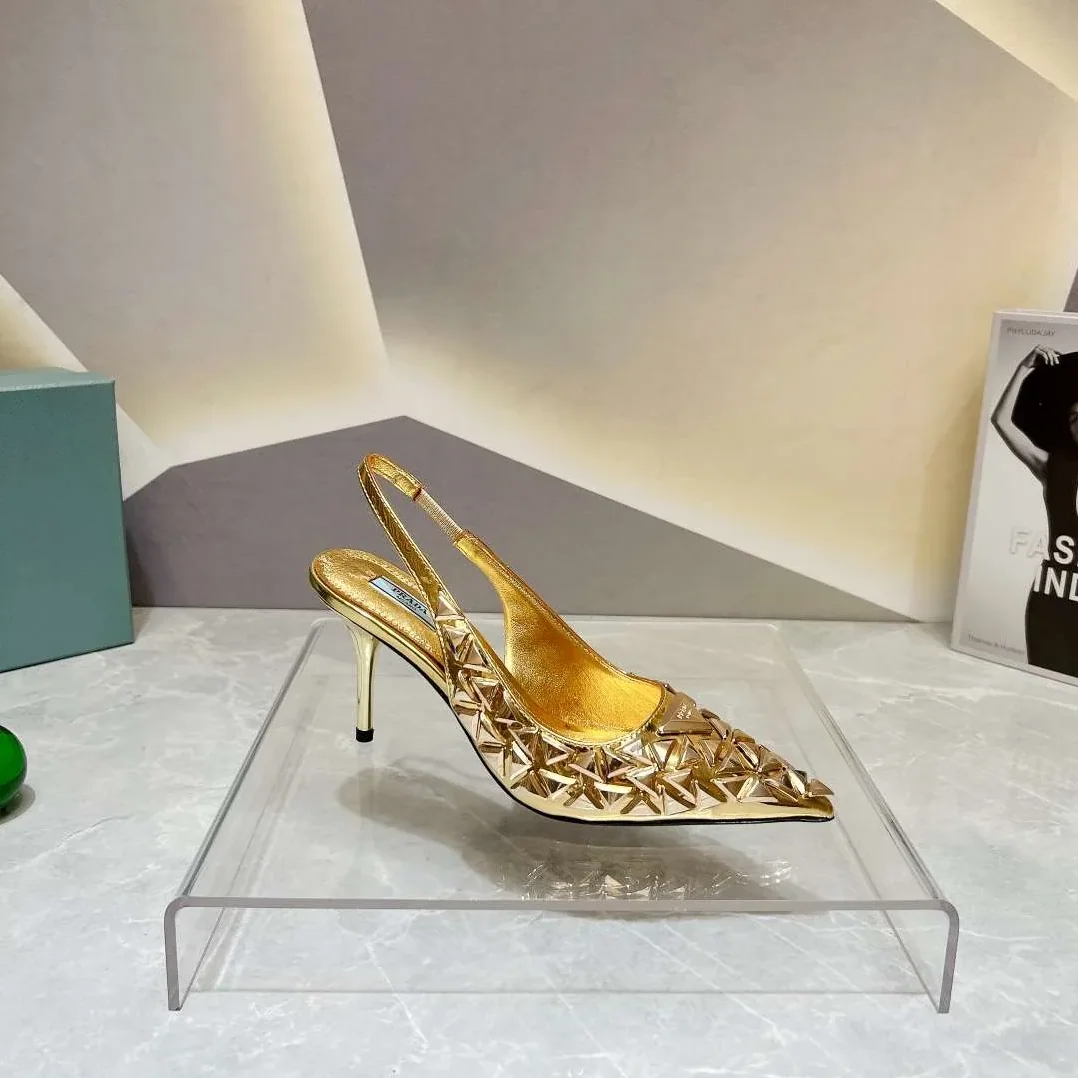 Prada Slingback Spike Pumps Gold