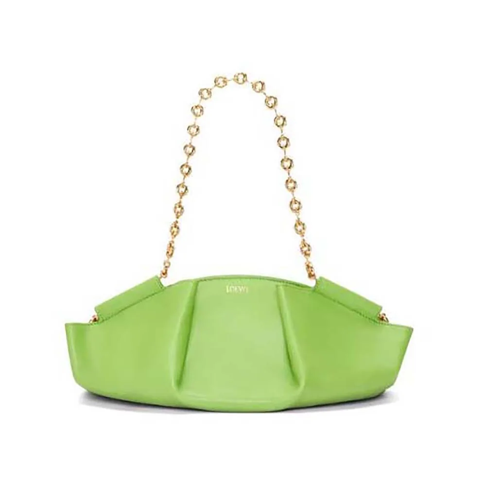 Loewe Small Paseo Bag in Shiny Nappa Calfskin with Chain for Women in Green