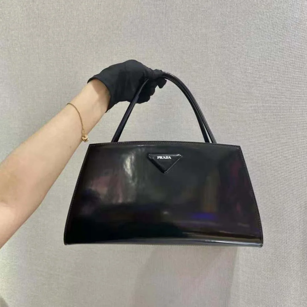 Prada Brushed Leather Handbag for Women in Black