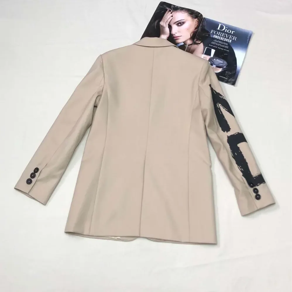 Dior Blazer Beige Virgin Wool and Mohair with Black Miss Dior Graffiti Motif for Women Dior Blazer Beige Virgin Wool and Mohair with Black Miss Dior Graffiti Motif for Women