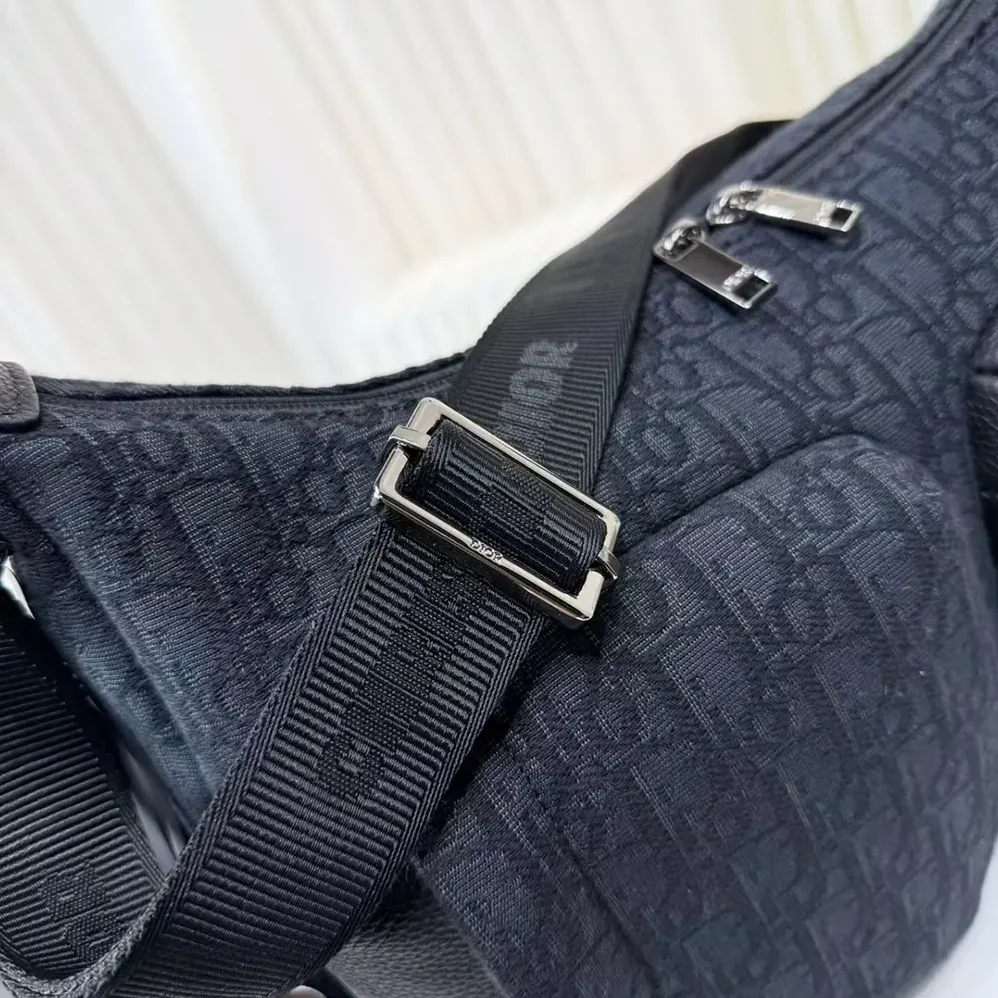Dior Medium Rider Soft Hobo Bag Black Dior Oblique Jacquard and Black Grained Calfskin for Men Dior Medium Rider Soft Hobo Bag Black Dior Oblique Jacquard and Black Grained Calfskin for Men