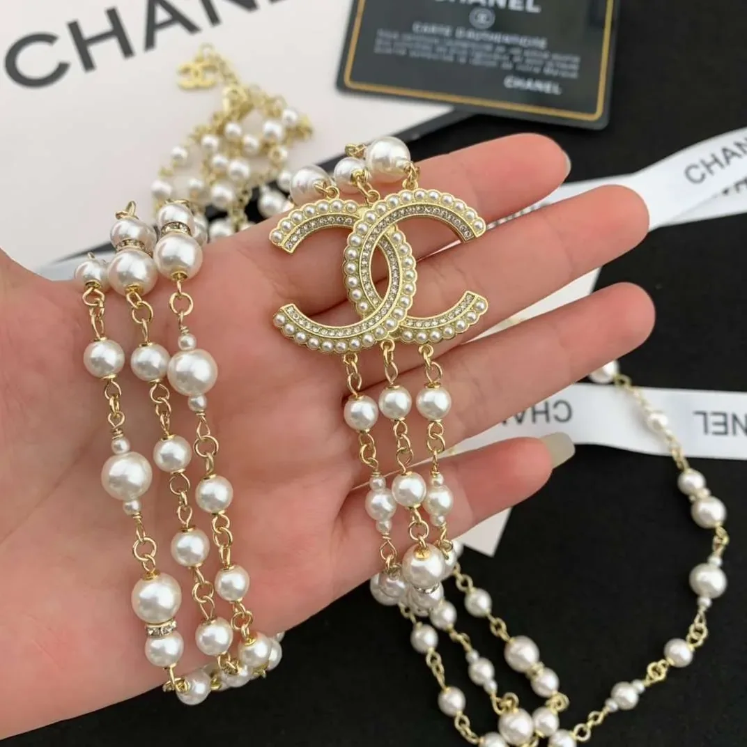 Chanel Three in Layer Pearl Necklace Gold Chanel Three in Layer Pearl Necklace Gold