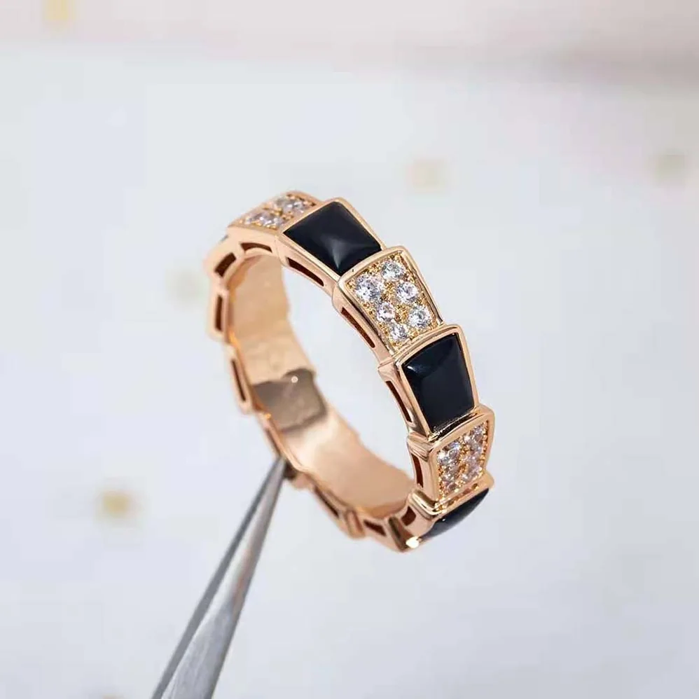 Bvlgari Serpenti Viper Band Ring in 18 KT Rose Gold for Women in Black