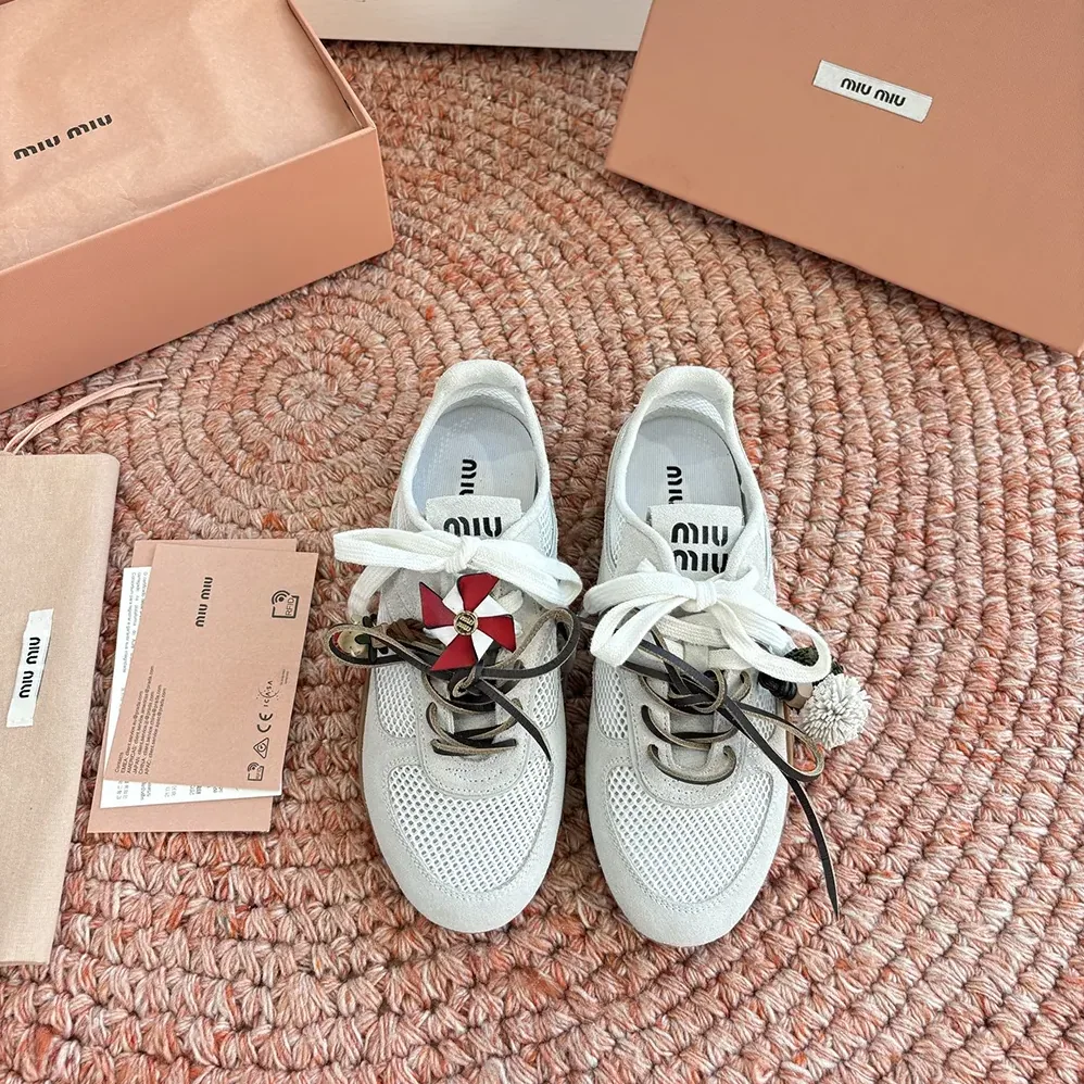 Miu Miu Gymnasium Mesh and Suede Sneakers for Women in White