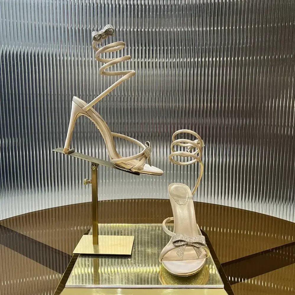 Rene Caovilla Cleo Nude Sandal with Bows 105 for Women Rene Caovilla Cleo Nude Sandal with Bows 105 for Women