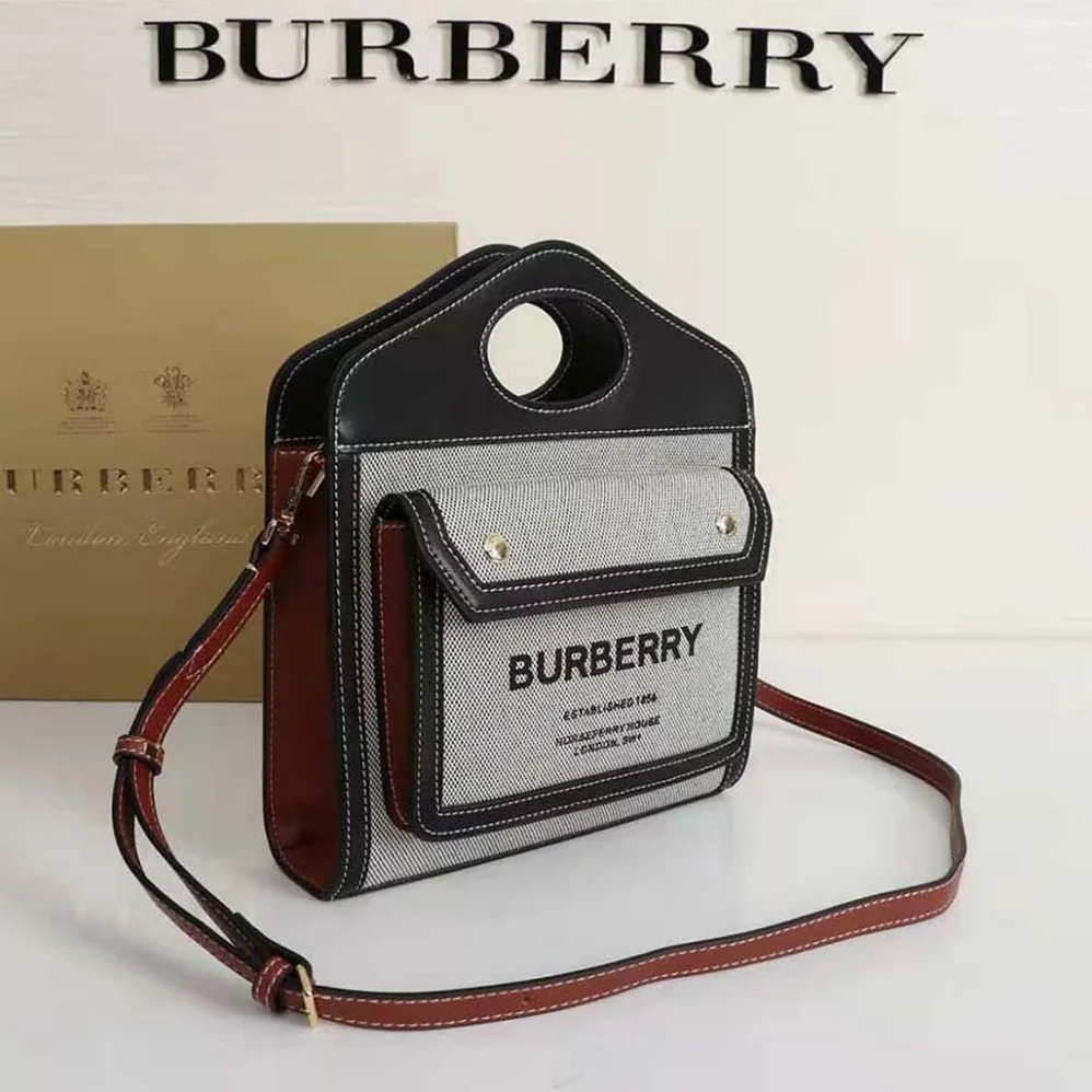 Burberry Mini Tri-tone Canvas and Leather Pocket Bag for Women Burberry Mini Tri-tone Canvas and Leather Pocket Bag for Women