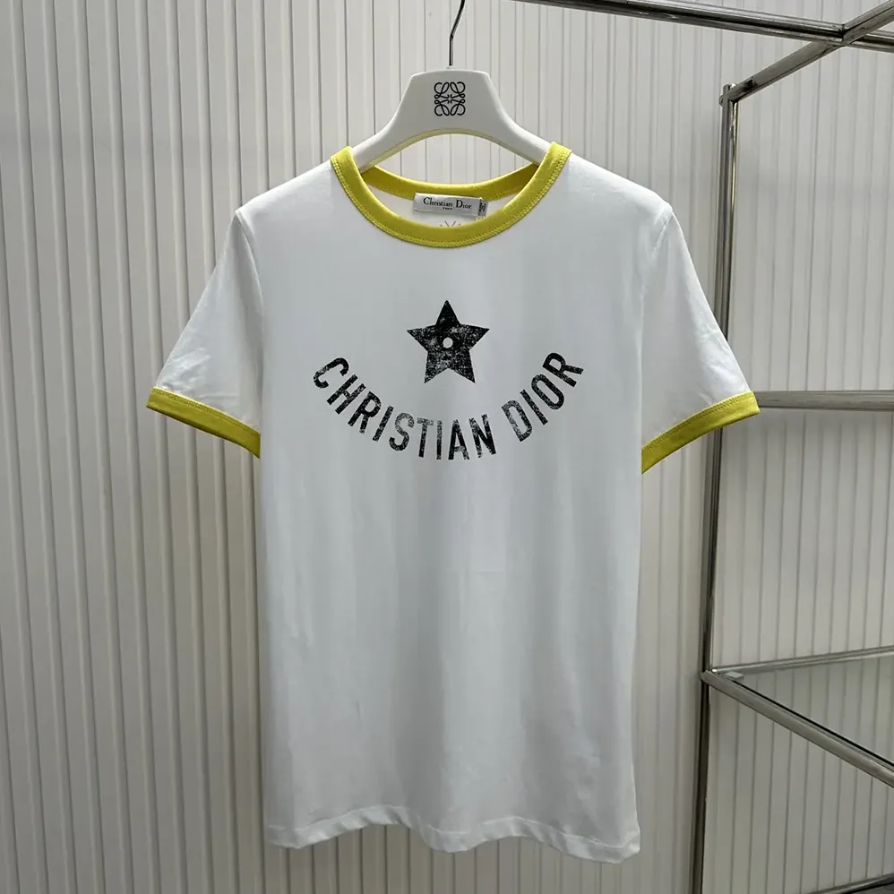Dior Dioriviera T-Shirt Ecru and Lemon Yellow Cotton Jersey for Women