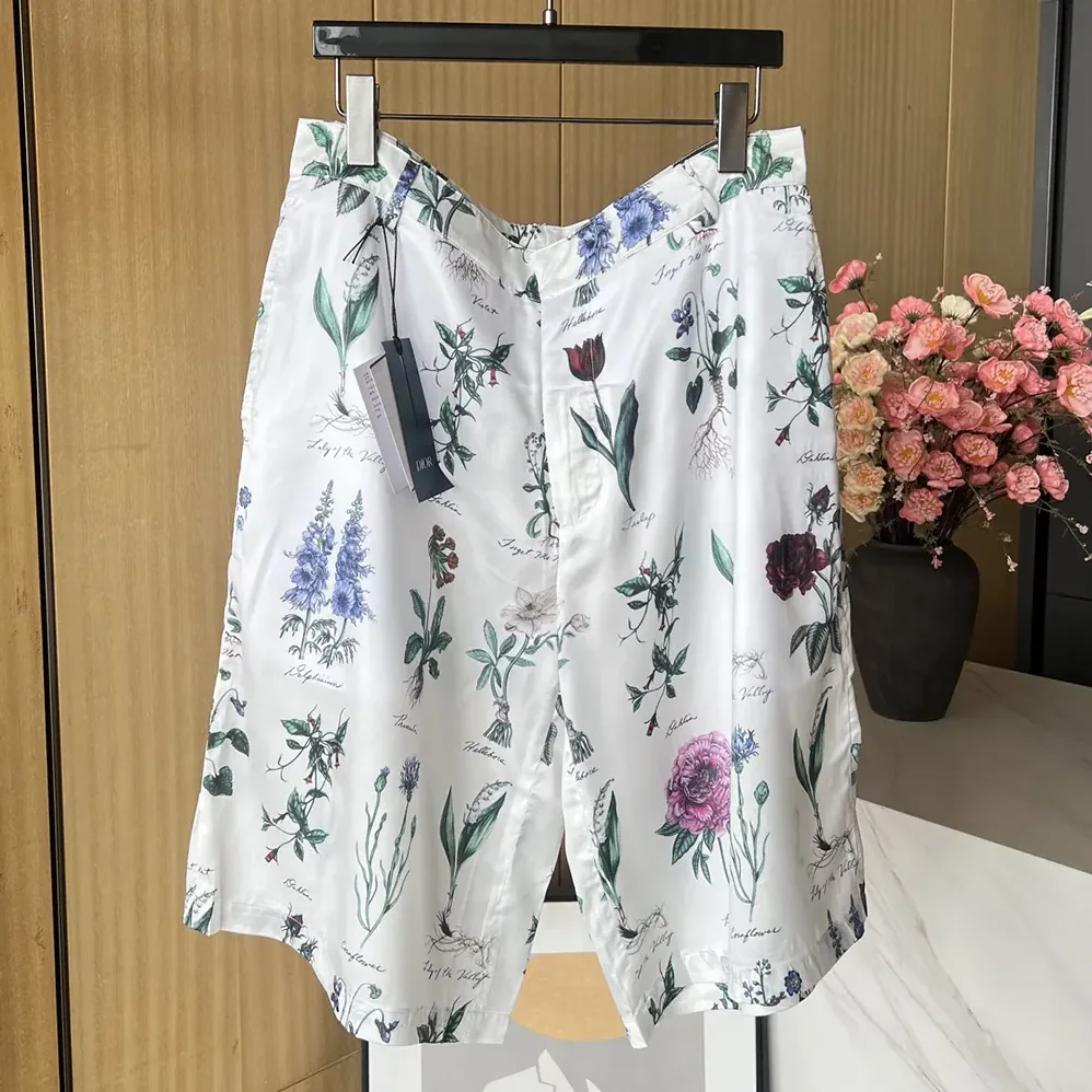 Dior Herbarium Illustration Bermuda Shorts in White Silk for Men
