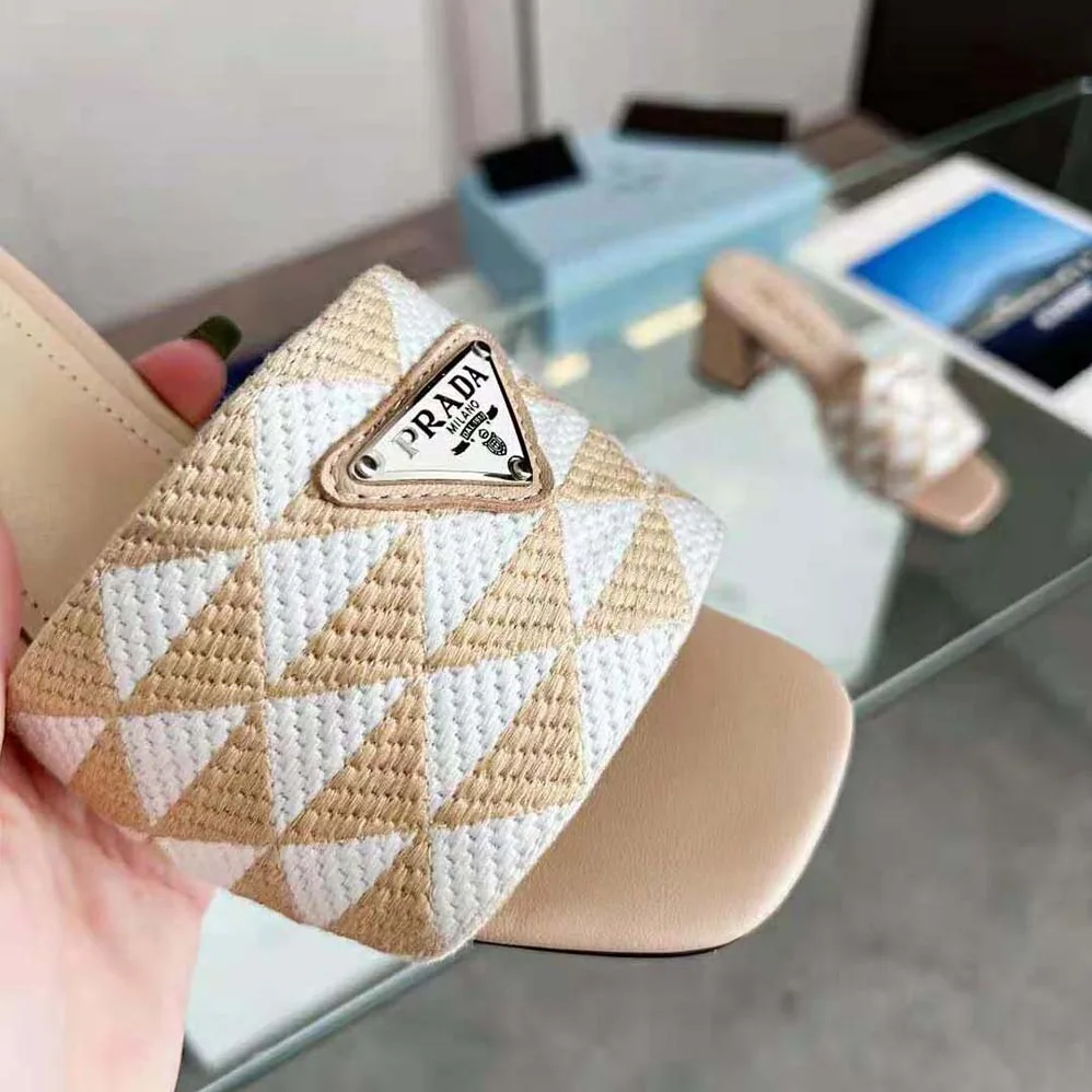 Prada Embroidered Fabric Sandals for Women in Beige Prada Embroidered Fabric Sandals for Women in Beige