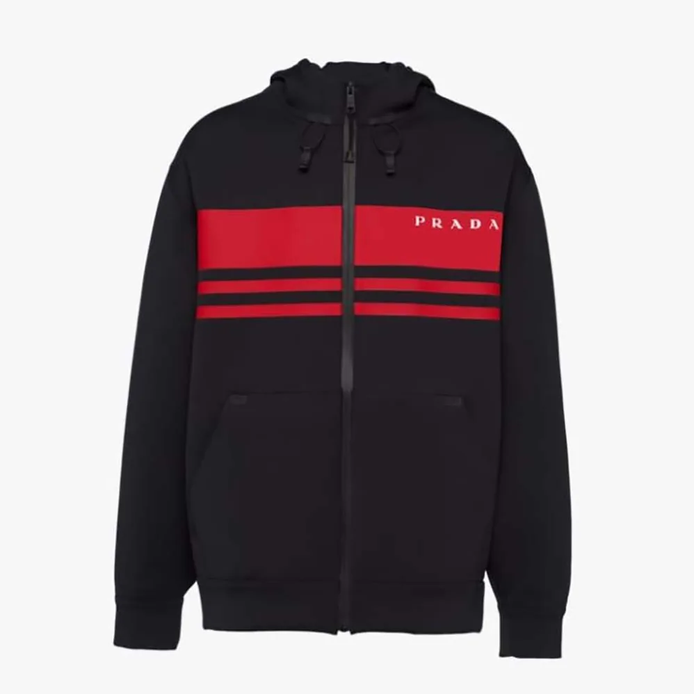 Prada Printed Technical Fabric Jacket for Men in Black Prada Printed Technical Fabric Jacket for Men in Black