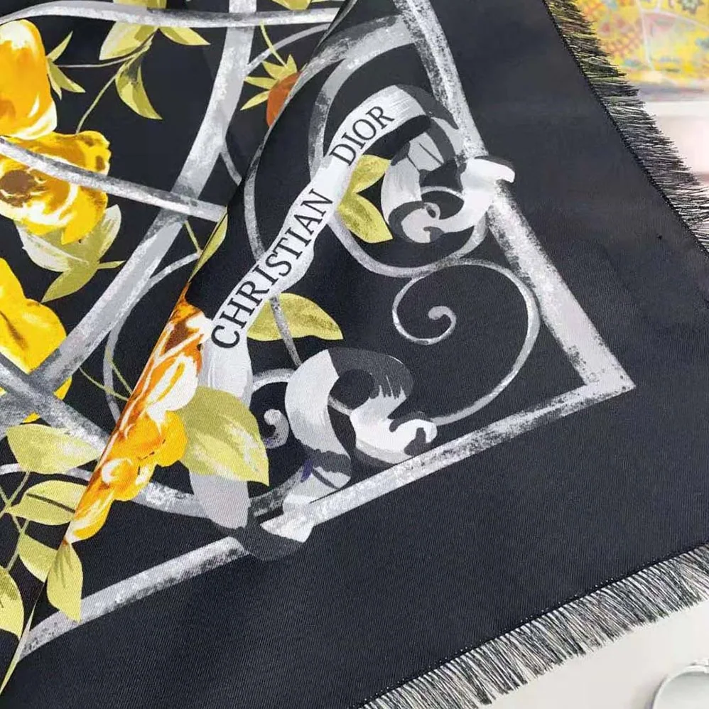 Dior Granville 90 Square Scarf Black and Gold for Women in Tone Silk Twill Dior Granville 90 Square Scarf Black and Gold for Women in Tone Silk Twill