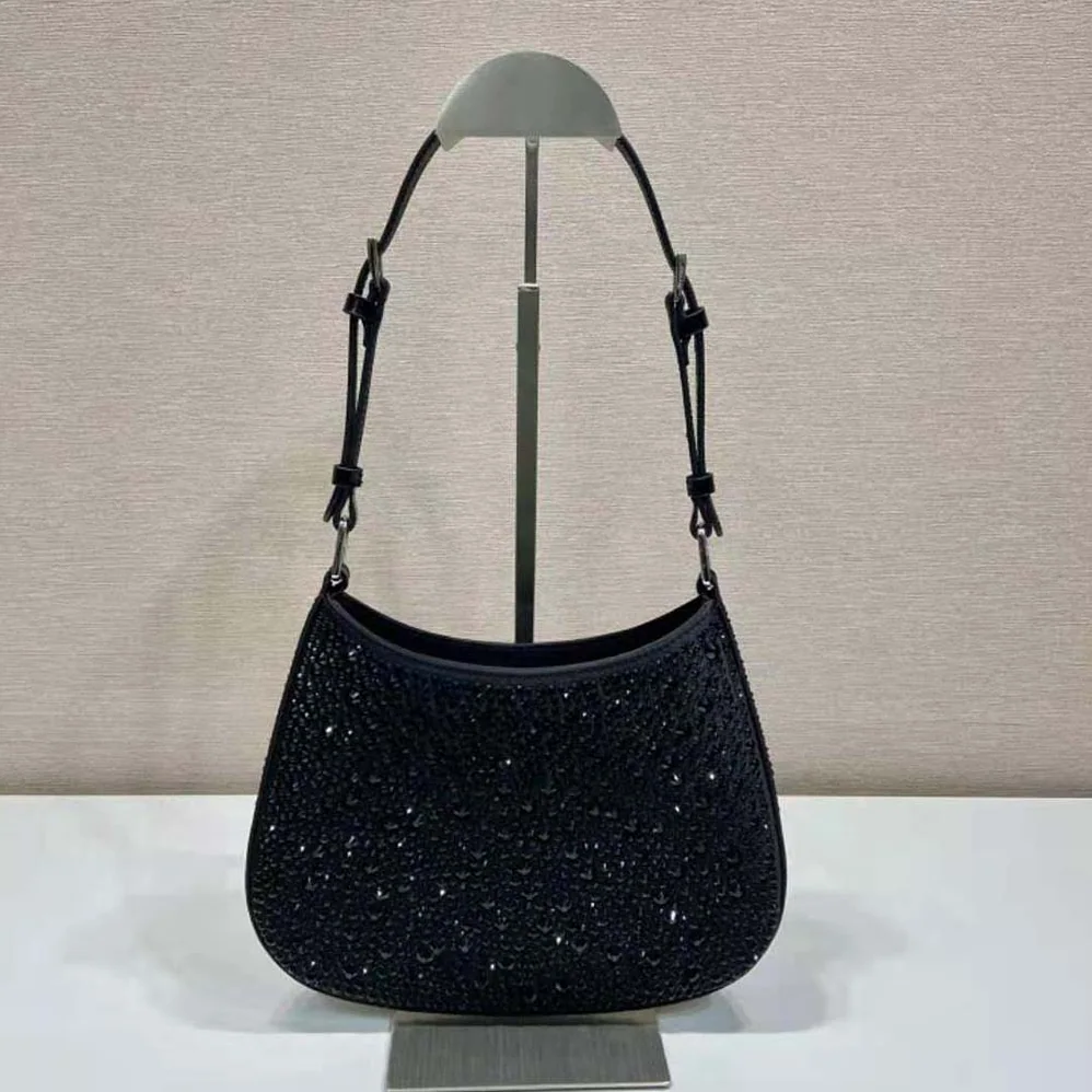 Prada Cleo Satin Bag with Crystals for Women in Black
