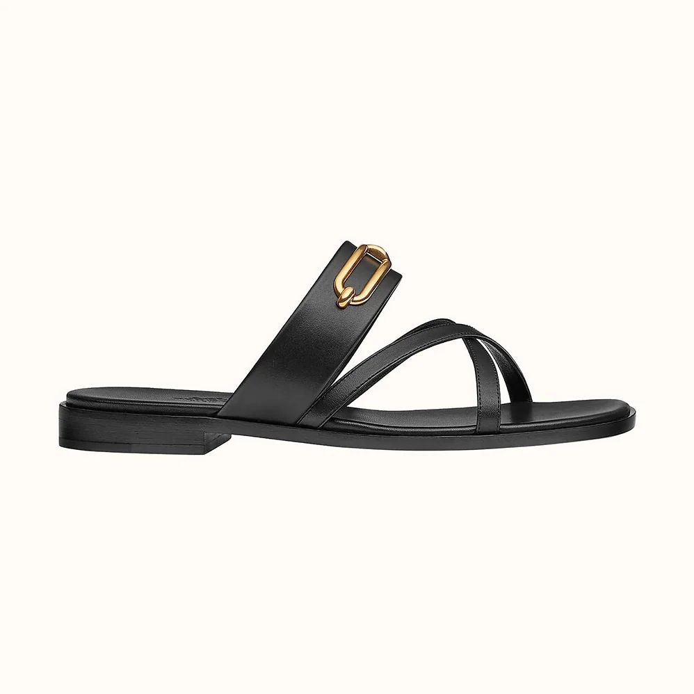 Hermes Claire Sandal in Calfskin Leather for Women in Black Hermes Claire Sandal in Calfskin Leather for Women in Black