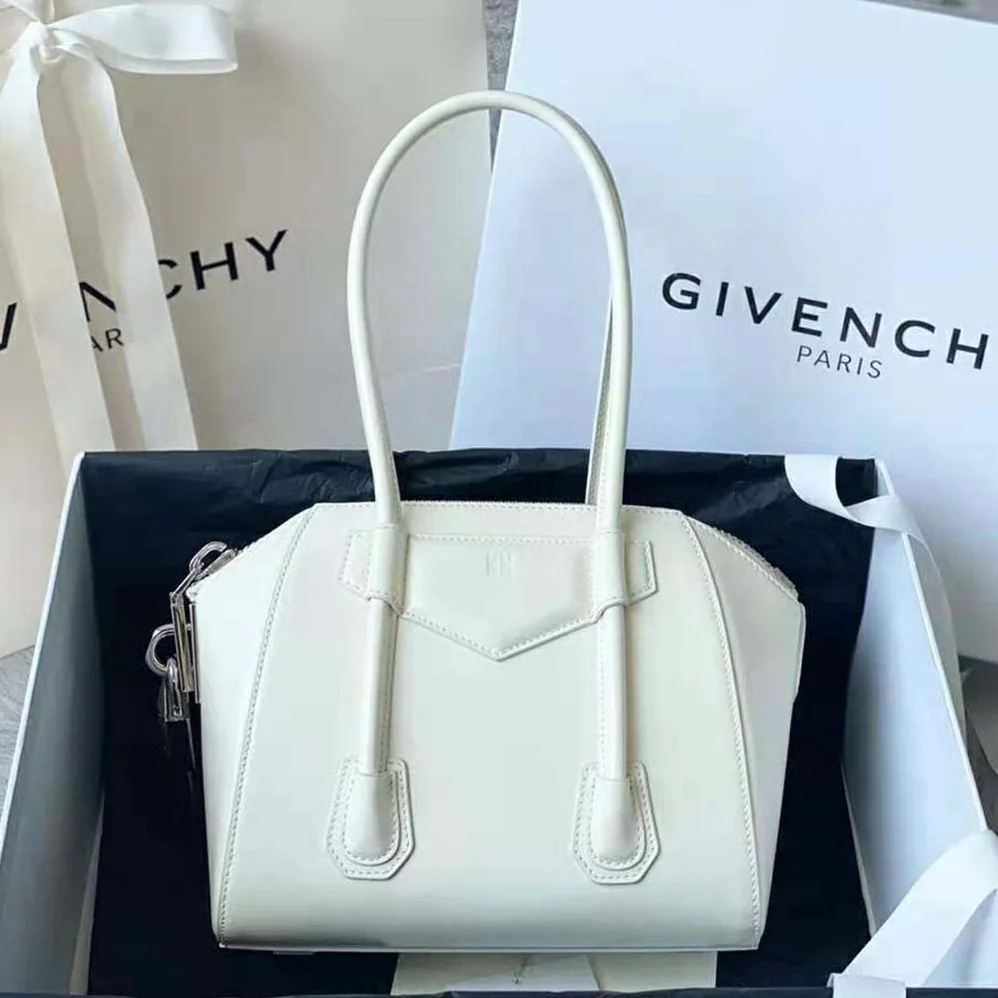 Givenchy Mini Antigona Lock in Box Leather for Women in White Givenchy Mini Antigona Lock in Box Leather for Women in White
