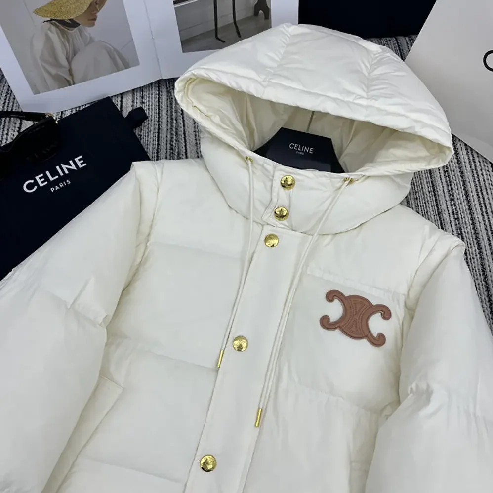 Celine Triomphe Cropped Down Jacket in Lightweight Nylon for Women in White