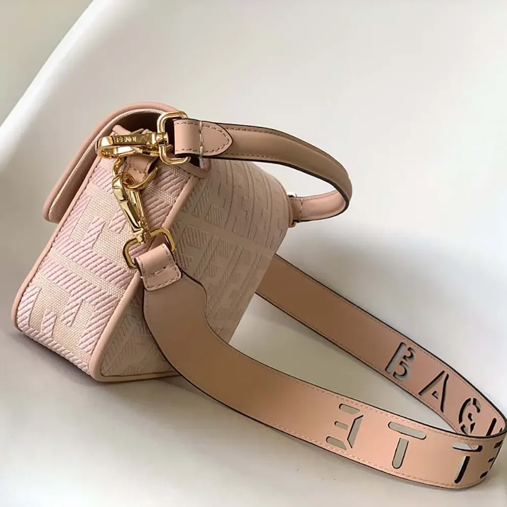Fendi Baguette Light Pink Denim Bag with FF Embroidery for Women