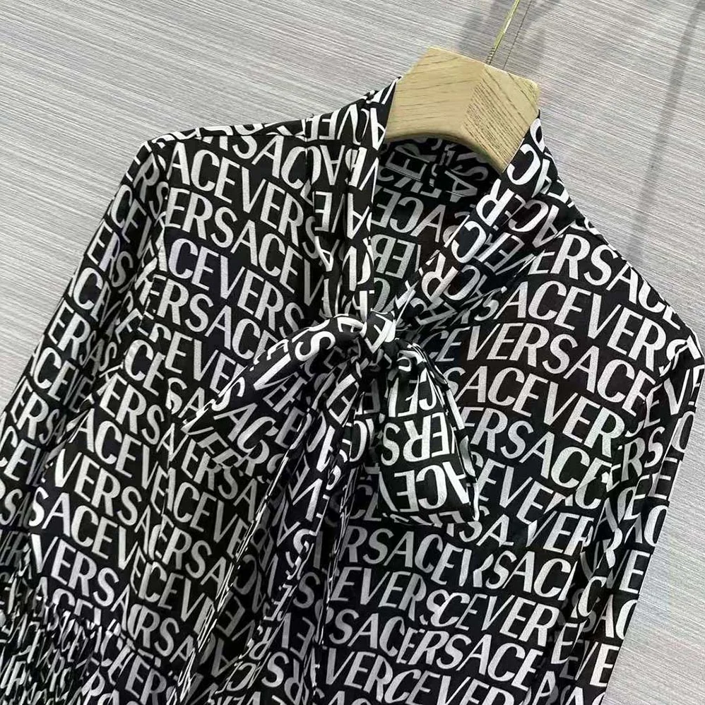 Versace Allover Midi Shirt Dress for Women in Black Versace Allover Midi Shirt Dress for Women in Black