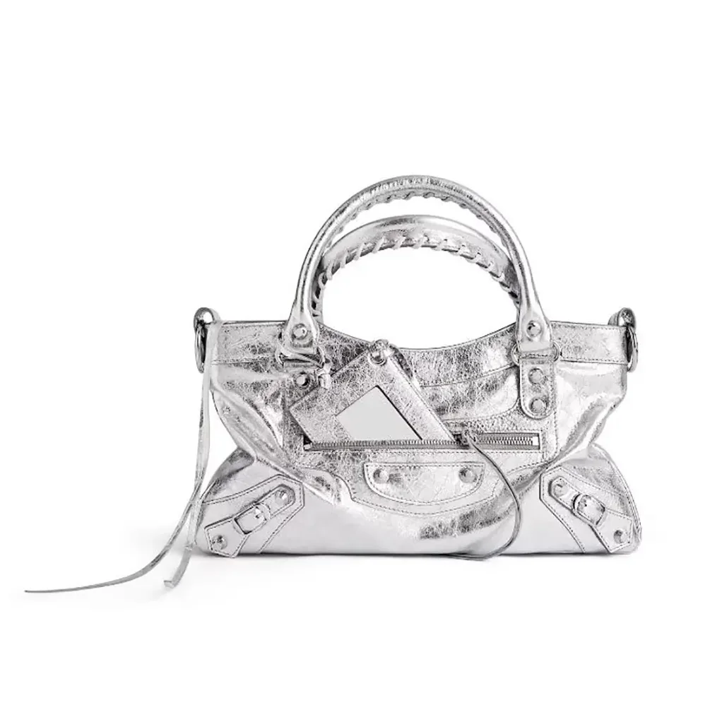 Balenciaga Le City First Bag In Silver Metallized Arena Lambskin for Women Balenciaga Le City First Bag In Silver Metallized Arena Lambskin for Women