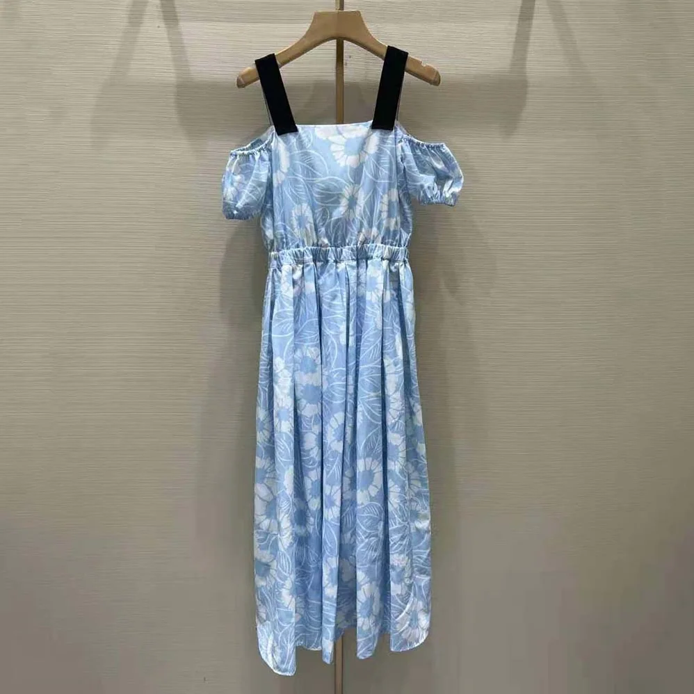 Prada Printed Poplin Dress for Women in Blue Prada Printed Poplin Dress for Women in Blue