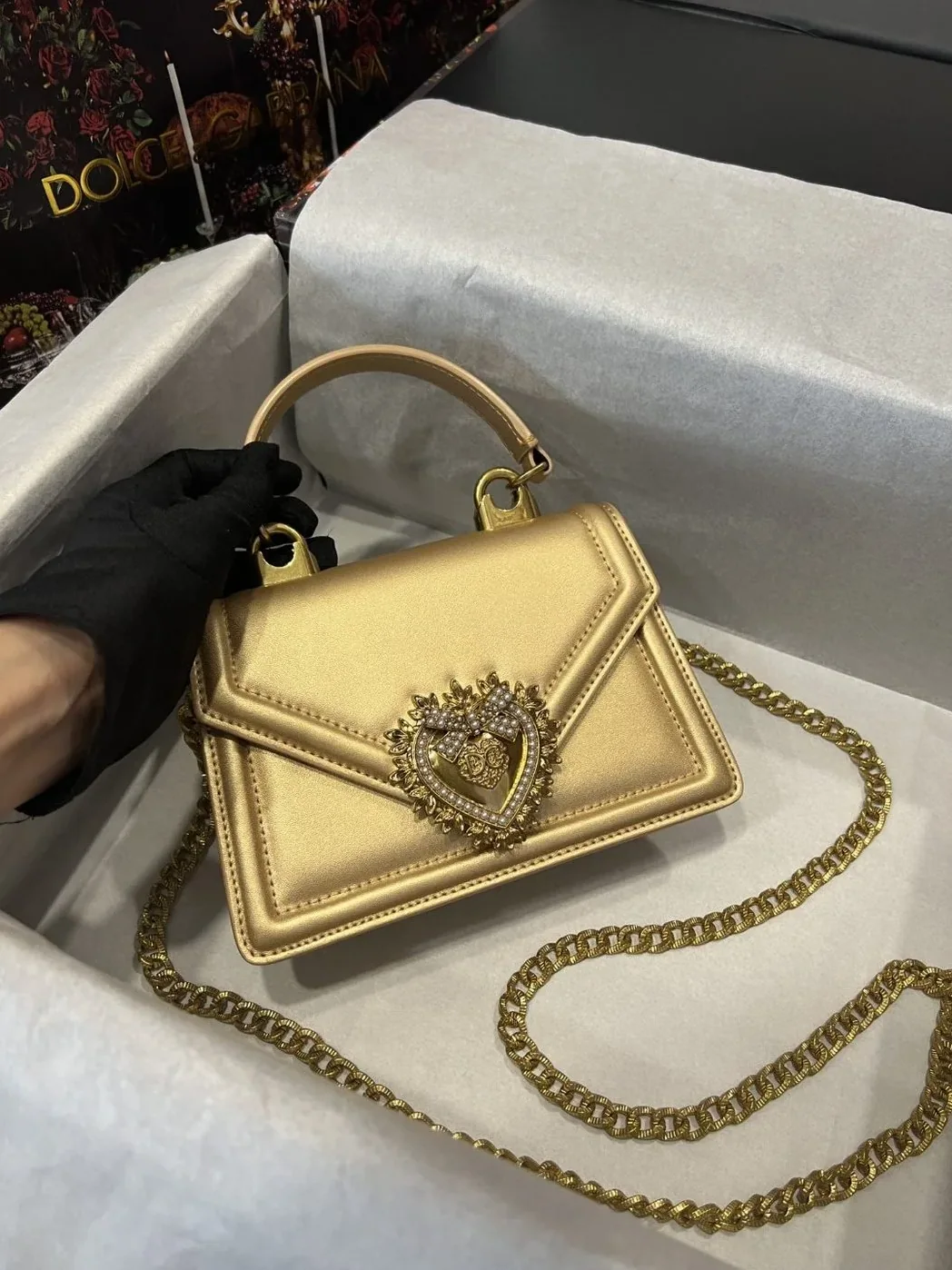 Dolce & Gabbana Small Devotion Bag In Plain Gold / DG Dolce & Gabbana Small Devotion Bag In Plain Gold / DG