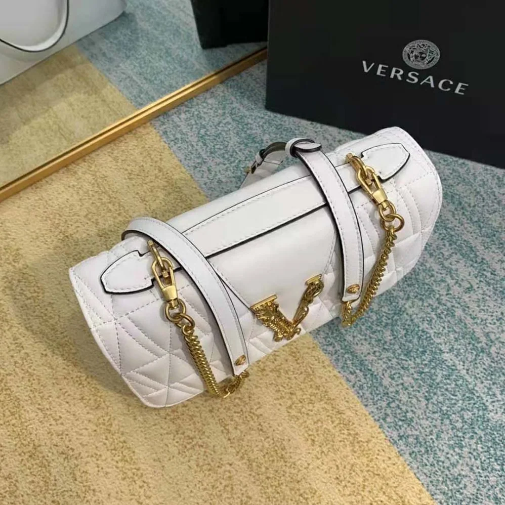 Versace Virtus Quilted Shoulder Bag for Women in White Versace Virtus Quilted Shoulder Bag for Women in White