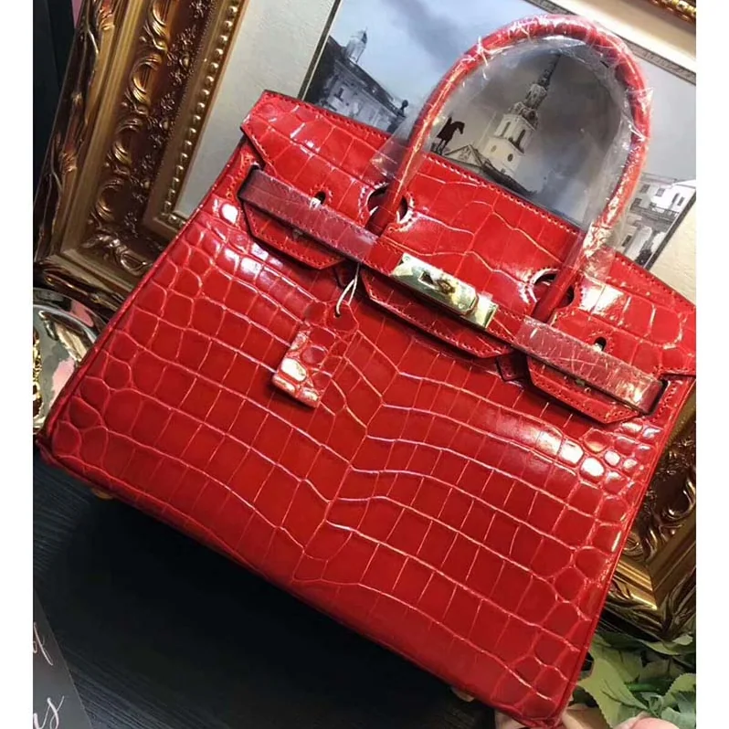 Hermes Birkin 30 Bag in Alligator Leather with Gold Hardware in Red