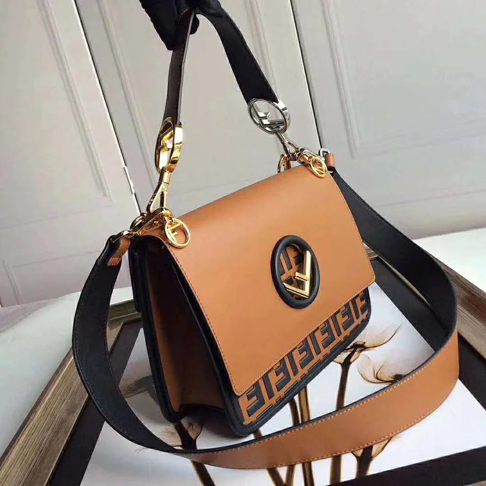 Fendi Kan I F Leather Bag in Calfskin Leather for Women in Brown Fendi Kan I F Leather Bag in Calfskin Leather for Women in Brown