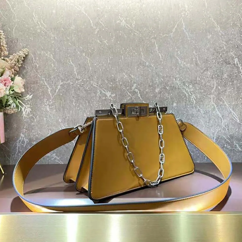 Fendi Peekaboo Cut Medium Brown Leather Bag for Women Fendi Peekaboo Cut Medium Brown Leather Bag for Women