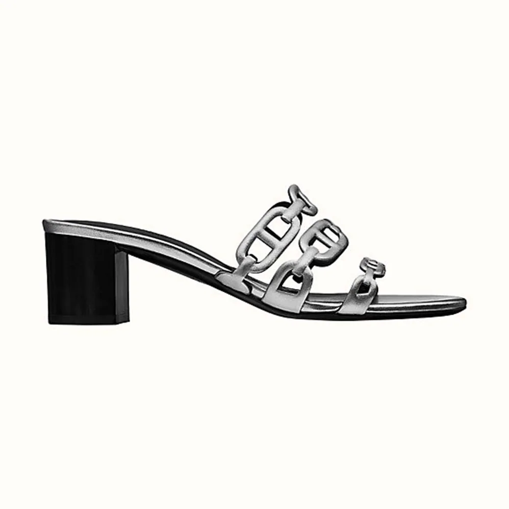 Hermes Tandem Sandal in Nappa Leather 5.1cm Heel for Women in Silver