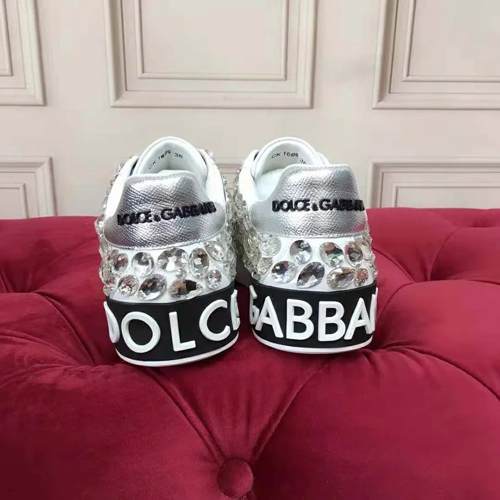 Dolce Gabbana D&G Calfskin Nappa Portofino Sneakers with All for Women in Over Embroidery Dolce Gabbana D&G Calfskin Nappa Portofino Sneakers with All for Women in Over Embroidery