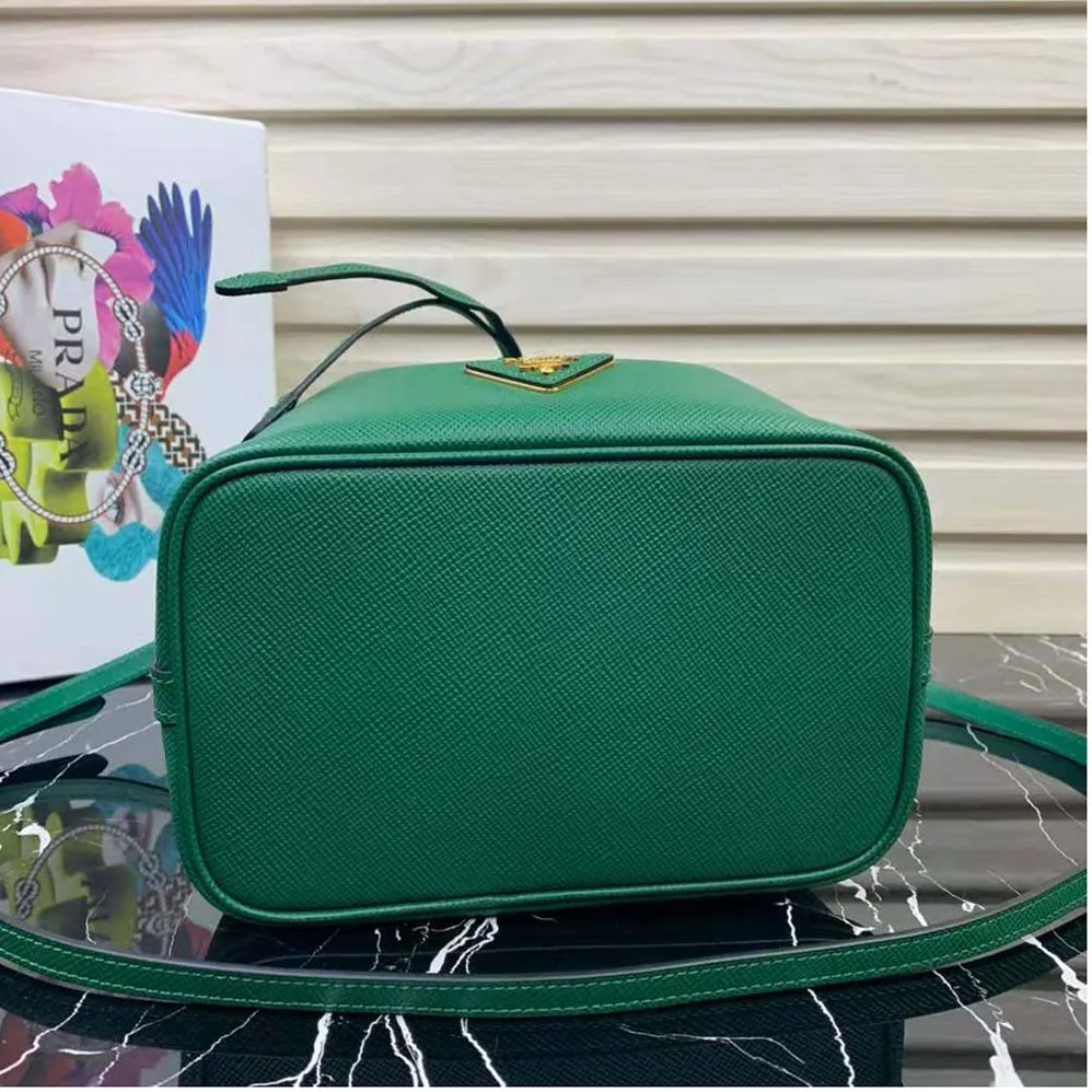 Prada Saffiano Leather Bucket Bag for Women in Green Prada Saffiano Leather Bucket Bag for Women in Green