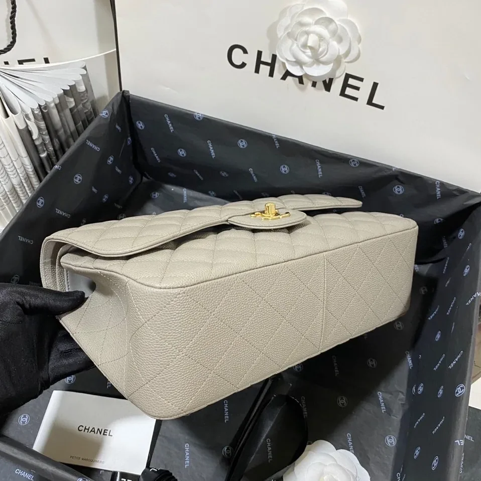 Chanel Classic Flap Bag Large Crossbody in Grey Gold Hardware