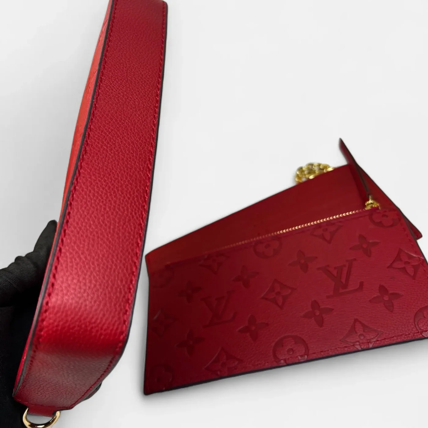Louis Vuitton Pochette Felicie Shoulder Bag / Louis Red Monogram Empreinte Gold Hardware