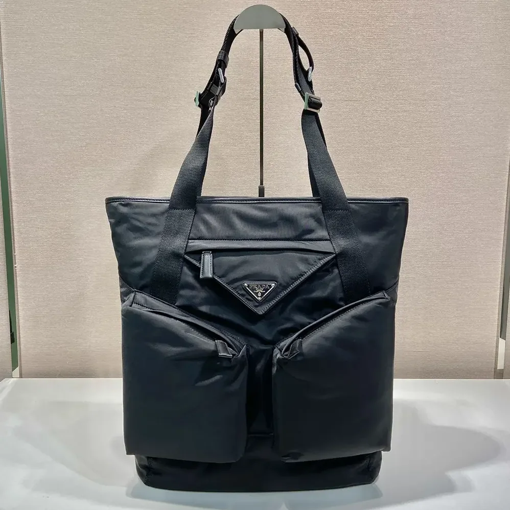 Prada Re-Nylon and Leather Tote Bag for Men in Black